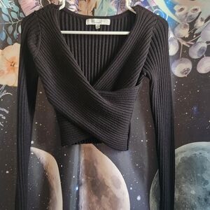 Black Ribbed Wrap Top Size Small
